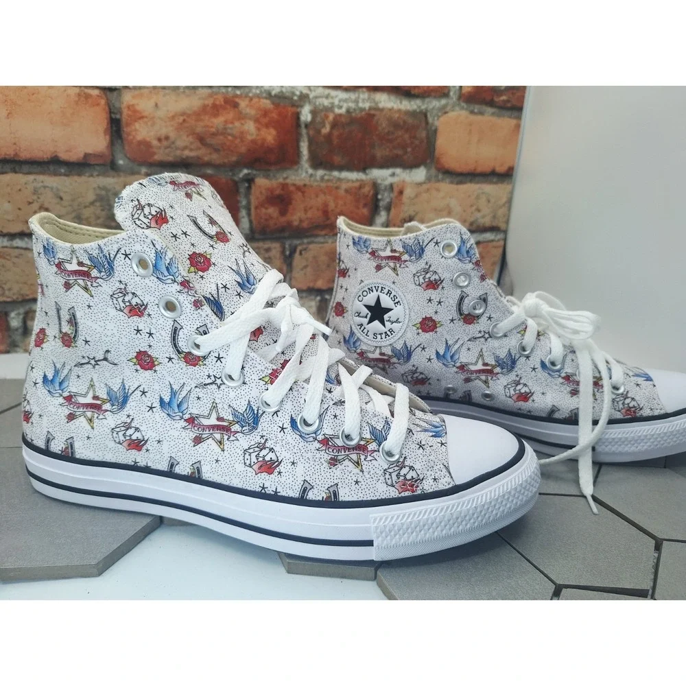 Converse Chuck Taylor Hi American Traditional Tattoo Flash Print Mens Sz 9 Rare